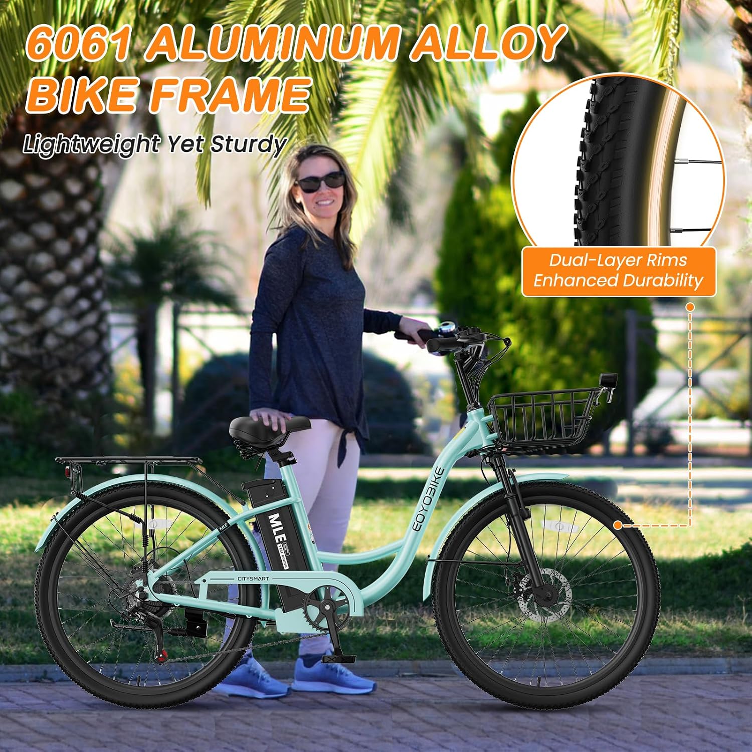 MOPHOTO Electric Bike for Women Adults, 700W Peak Power, 40 Miles Electric Cruiser Bike with 36V 10.4Ah Battery, 7-Speed Electric Bicycle, 24' 26' Tires and Front Fork Suspension