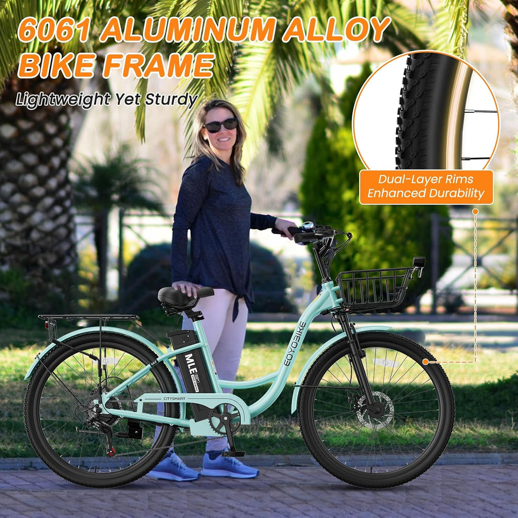MOPHOTO Electric Bike for Women Adults, 700W Peak Power, 40 Miles Electric Cruiser Bike with 36V 10.4Ah Battery, 7-Speed Electric Bicycle, 24' 26' Tires and Front Fork Suspension
