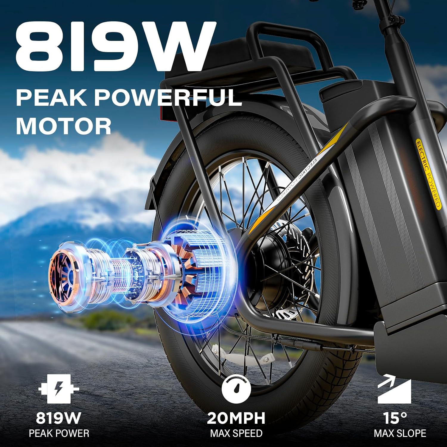 Caroma Peak 500W/800W/1200W Electric Scooter with Seat, 20' Fat Tire Electric Bike with 48V Removable Battery, Up to 30Miles & 20MPH, Adult Scooter for Commuting with Basket&Adjustable Seat