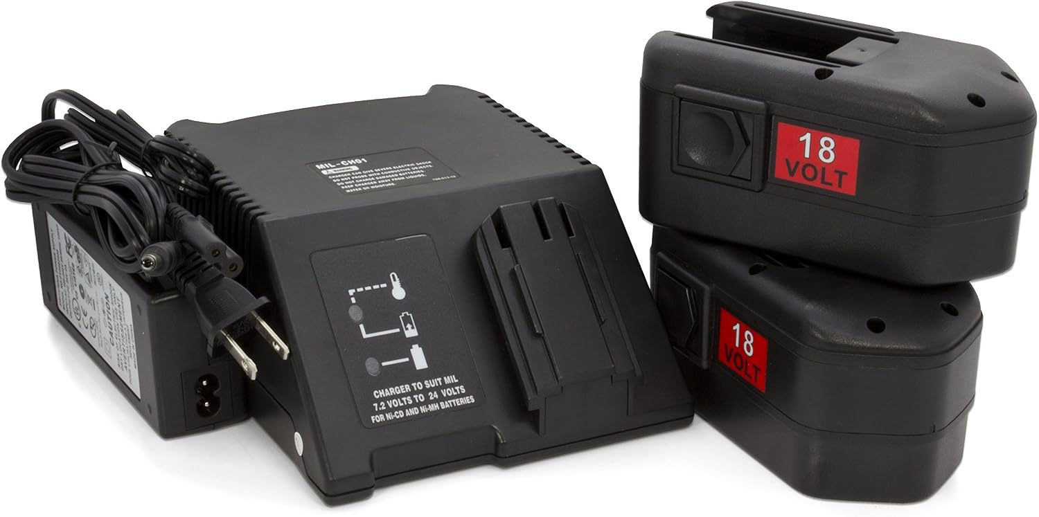 ExpertPower® 18v 3300mAh NiMh Extended Battery for Milwaukee 48-11-2200 48-11-2230 48-11-2232 Battery Pack (2 Batteries + 1 Charger)