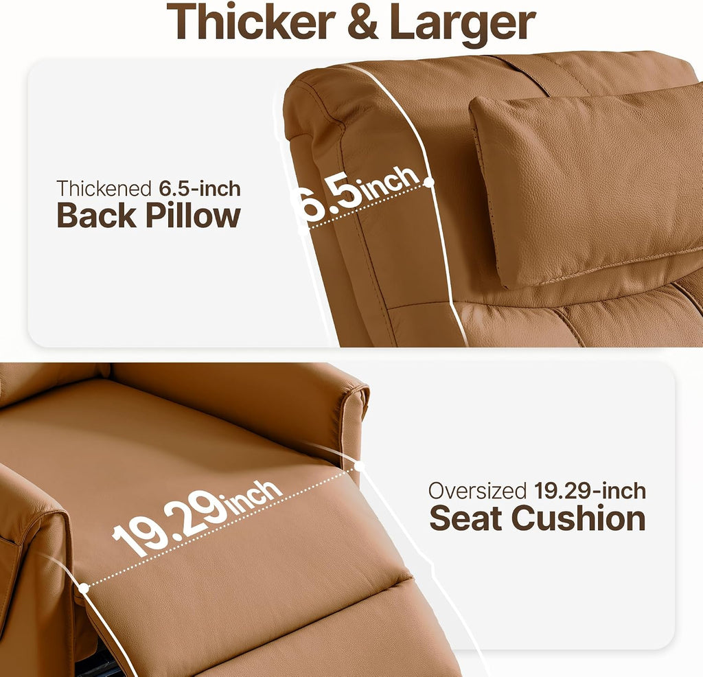 AIRSKY Leather Recliner Chair, Top Grain Leather, Italian Water-Washing Process, Movable Headrest,Swivel Rocker Recliner, Nursery Rocking Chairs,Wall Hugger Recliners, Living Room Chair, R3 (Brown)