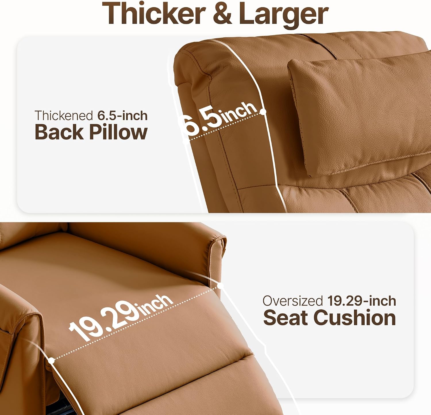 AIRSKY Leather Recliner Chair, Top Grain Leather, Italian Water-Washing Process, Movable Headrest,Swivel Rocker Recliner, Nursery Rocking Chairs,Wall Hugger Recliners, Living Room Chair, R3 (Brown)