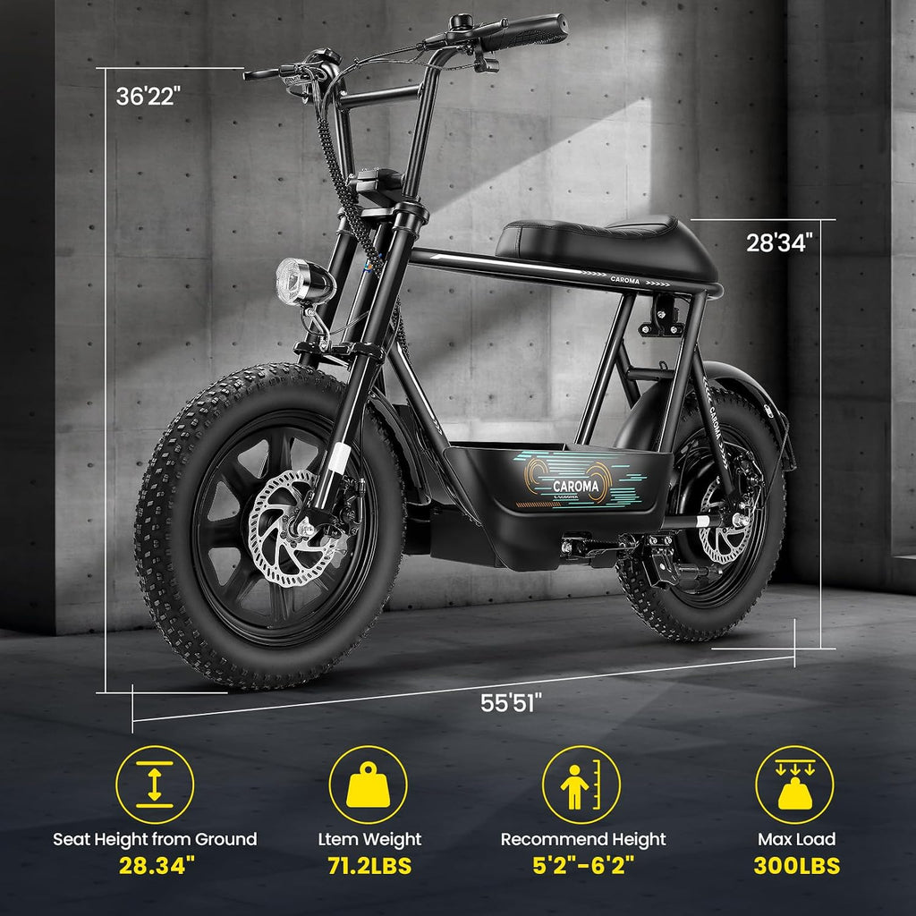 Caroma Peak 1200W/800W/500W Electric Scooter with Seat,16'×3' Fat Tire Ebike All-Terrain,Max 30Miles&20MPH Electric Scooter Adults,Electric Motorcycle Adults with Storage Basket for Pets&Cargo