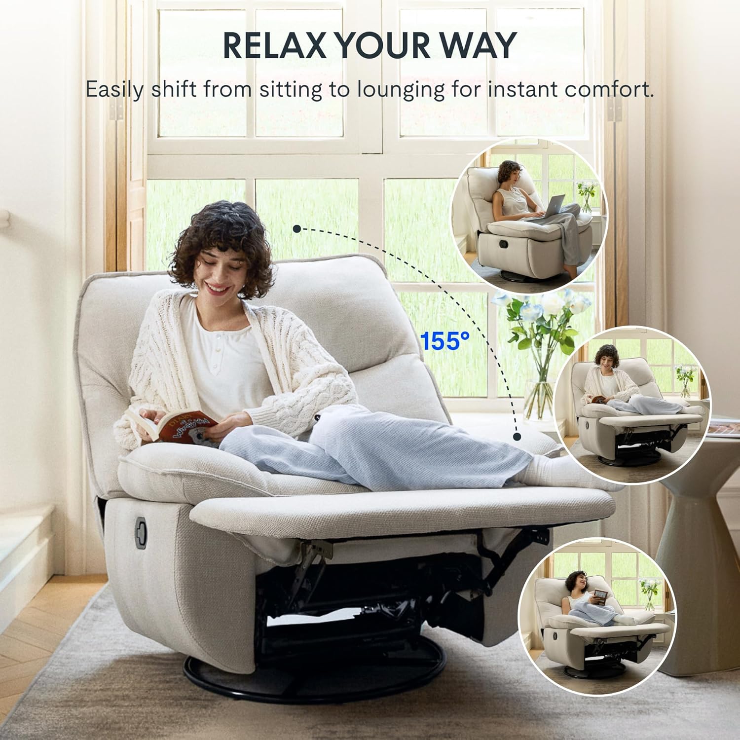FLEXISPOT XR7 Power Swivel Recliner Chair for Adults, 41' Extra Wide Swivel Rocker Recliner, Power Rocking Glider with Side Pocket, 350 Lbs Capacity for Living Room Bedroom Gaming Room,White