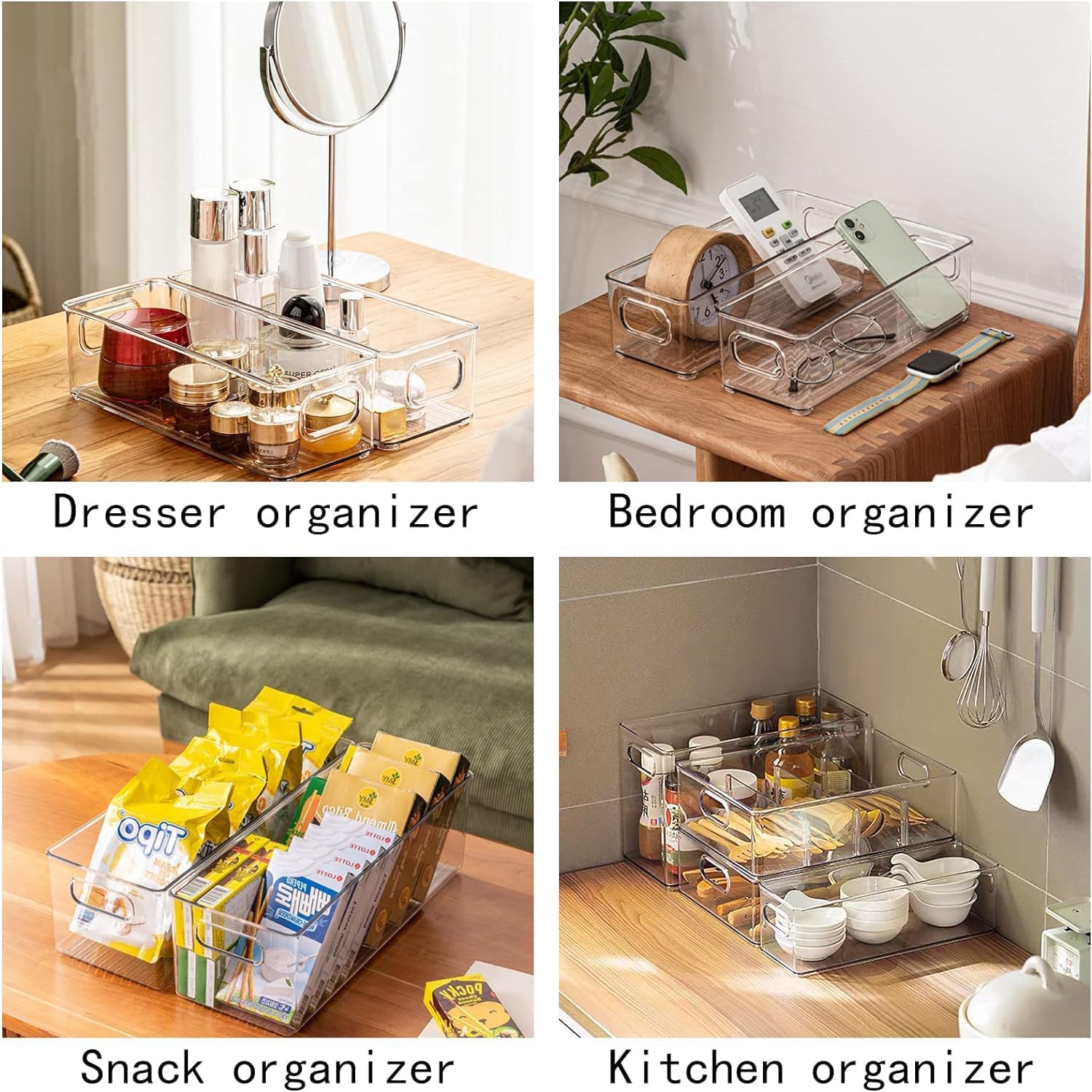 7Pack Clear Fridge Drawer Organizer Pull out Bins Stackable Refrigerator Organizer Bins with Handle for Kitchen Cabinet Organization Divided Produce Saver Container for Fruit Veggie Egg