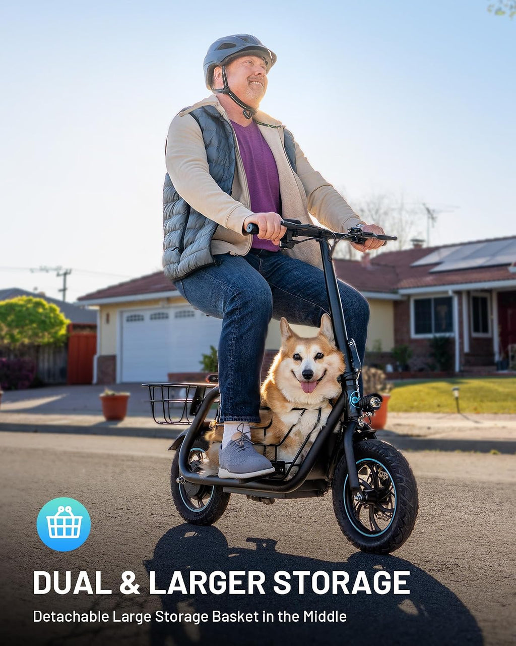 Gyroshoes C1S Electric Scooter for Adults with Seat & Large Basket, 550W Motor, 20 Mile Range, 19MPH, Foldable E-Scooter for Commuting, Pets Dog, Grocery Shopping