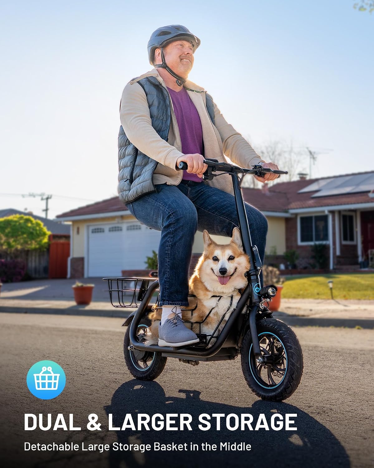 Gyroshoes C1S Electric Scooter for Adults with Seat & Large Basket, 550W Motor, 20 Mile Range, 19MPH, Foldable E-Scooter for Commuting, Pets Dog, Grocery Shopping