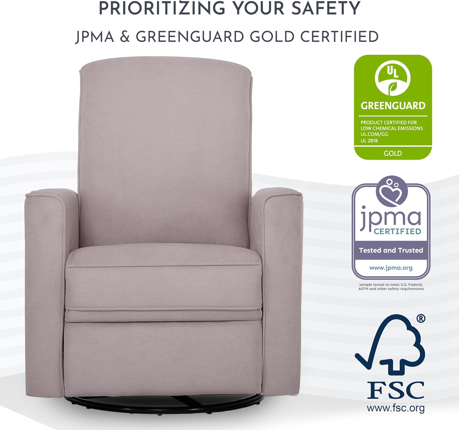 Evolur Raleigh Basic Glider, Recliner and Rocker in Lilac