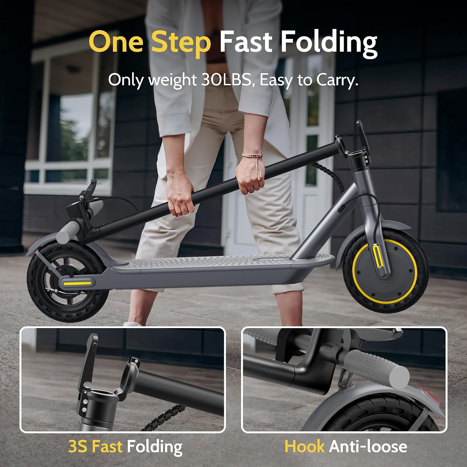 NAVIC Electric Scooter with Dual Suspension, 8.5'/10' Tires, 350W/500W Motor, 19/22 Mph, Max 22/25/27/49Miles Range, Foldable E Scooter for Adults with Braking, App Control