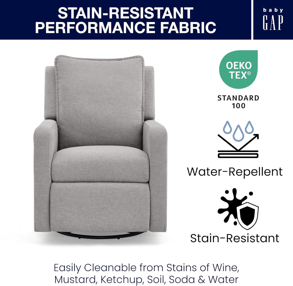 babyGap Harlowe Power Recliner with USB-A & Charging Port by Delta Children - Greenguard Gold Certified – Stain-Resistant Performance Fabric is Oeko-TEX Standard 100 Certified, Ash