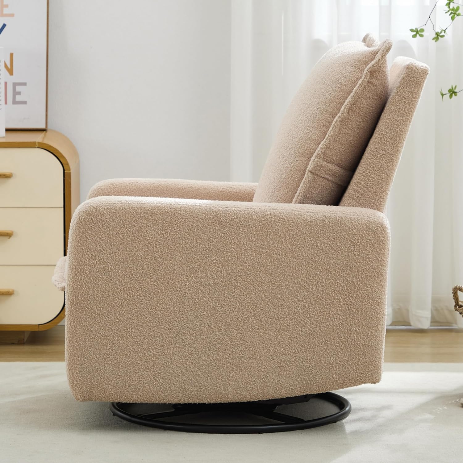 JIVOIT Modern Swivel Rocker Recliner Chair, Linen Fabric Glider Rocker Recliner, Rocking Chair Nursery with Backrest and Footrest, Single Reclining Sofa for Living Room Bedroom Apartment (Oatmeal/68)