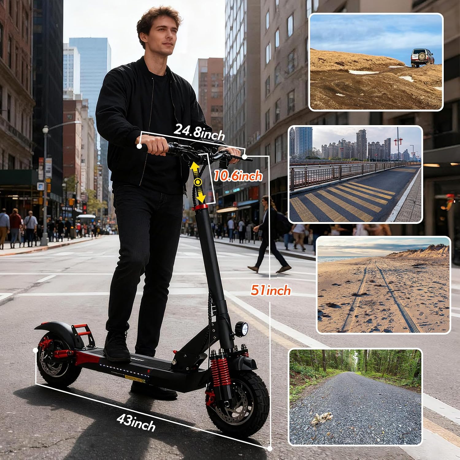 Electric Scooter for Adults, 350W/800W Motor, 15/22/34 Miles Range, 8.5/10' tire, Folding E-Scooter with Dual Suspension, Teenage Off-Road E Scooter