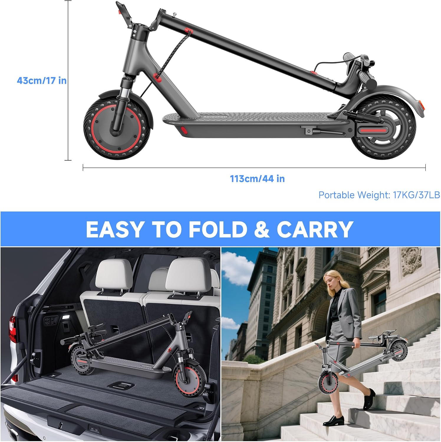 Aovowheel Electric Scooter for Adults, Folding E Scooter with 250W-500W Motor 16-24 Mph Top Speed, Max 15-60Miles Long Range,6.5''/8.5''/10''/14'' Solid Tires Commuting Scooters, Dual Brakes