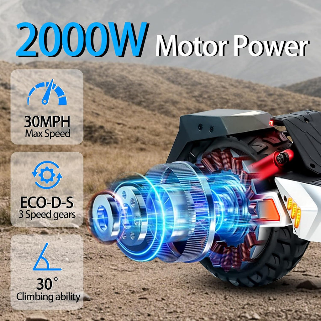 Electric Scooter Adults 1600/2000W Motor 50 Miles Long Range & 30/35 MPH Top Speed 10' Off Road Tire Folding E-Scooter 48V 20.8AH Battery Kick Scooter with Detachable Seat for Commuter Outdoor