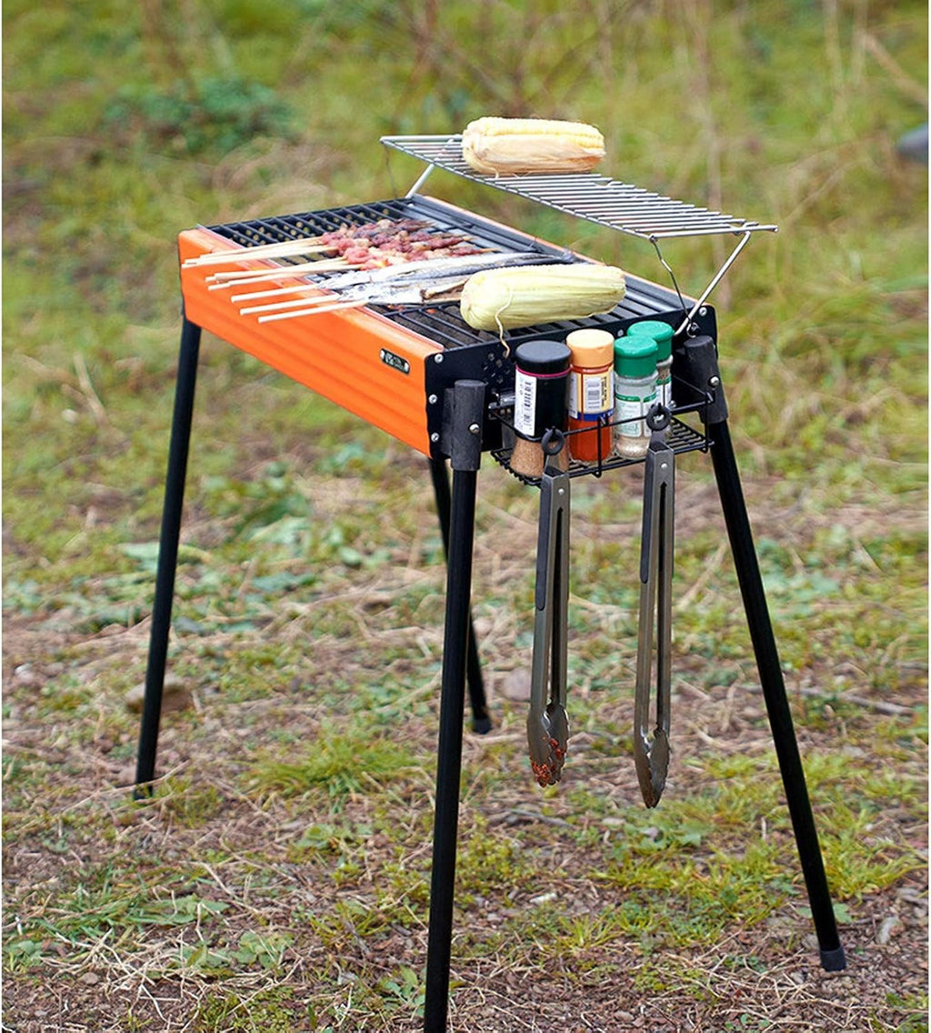 Barbecue Desk Outdoor Camping Courtyard Picnic Roast Meat Home Charcoal Grill Portable Travel Folding BBQ Grill with Storage Bag and Non-Stick Frying Pan,27.4×18.5'×31.0' Tabletop Barbecue