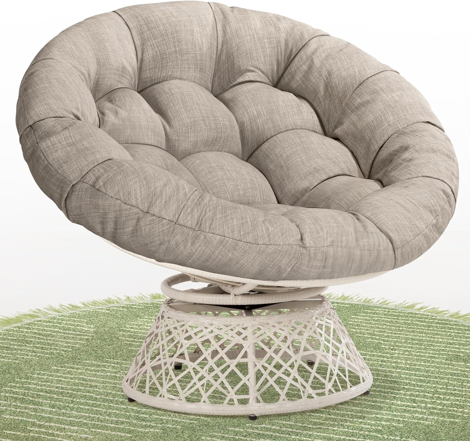 Bme 40' Ergonomic Wicker Papasan Chair with Soft Thick Density Fabric Cushion, High Capacity Steel Frame, 360 Degree Swivel for Living, Bedroom, Reading Room, Lounge