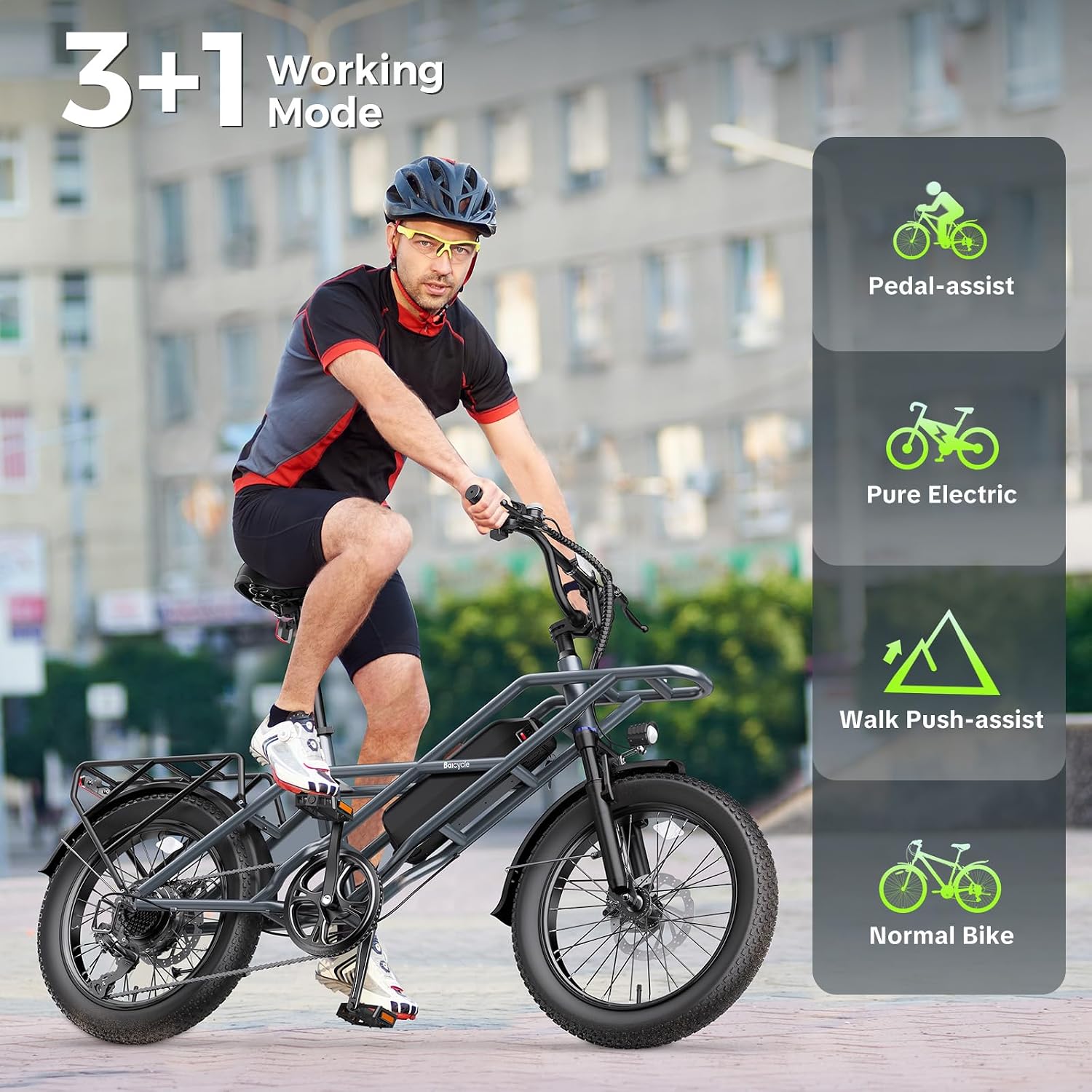 Baicycle 1800W Peak Electric Bikes for Adults 20' Fat Tire E Bike with 90 Miles(PAS) Max Range 28 MPH Electric Bicycle Step-Thru Ebikes with 48V Removable Battery 7 Speed Ebike