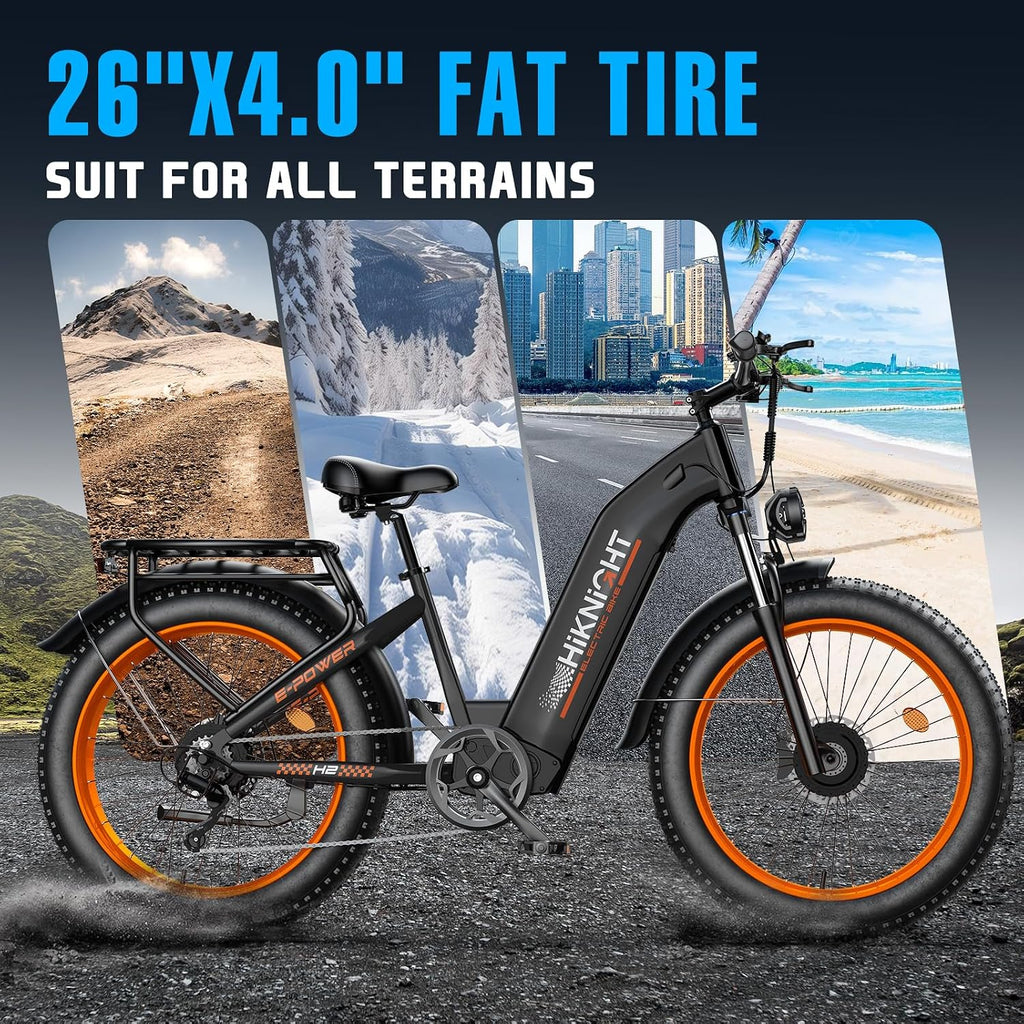 Electric Bike for Adults, 3000W Peak Dual Motor 52V 20AH Battery E Bike 26' x 4.0' Fat Tire Electric Mountain Bike Step-Thru Electric Bicycle for Women Men, Up to 38MPH