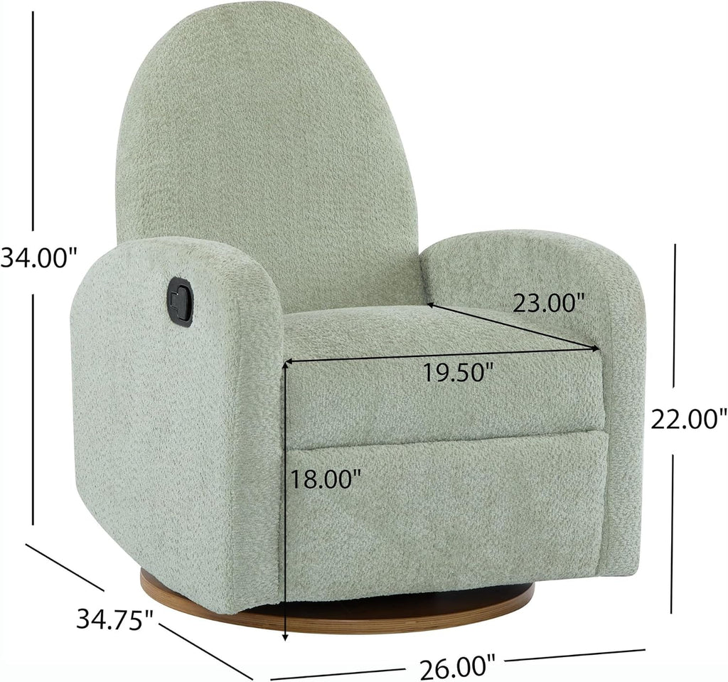 GDFStudio Swivel Glider Recliner Chair Nursery Rocker Recliner Chair with Boucle Upholstered High Back Single Seat Sofa Chair with Deep Seat Manual Nursing Reclining for Living Room, Light Green