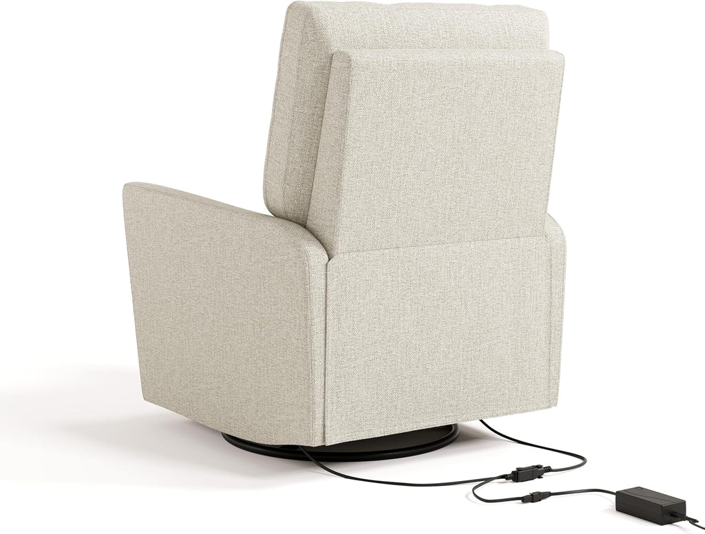 Storkcraft Santorini Deluxe Power Recliner Swivel Glider (Dune Basketweave) – Premium Electronic Power Recliner for Nursery, Includes Dual-USB Charging Port for USB-A & USB-C, Glider Rocking Chair