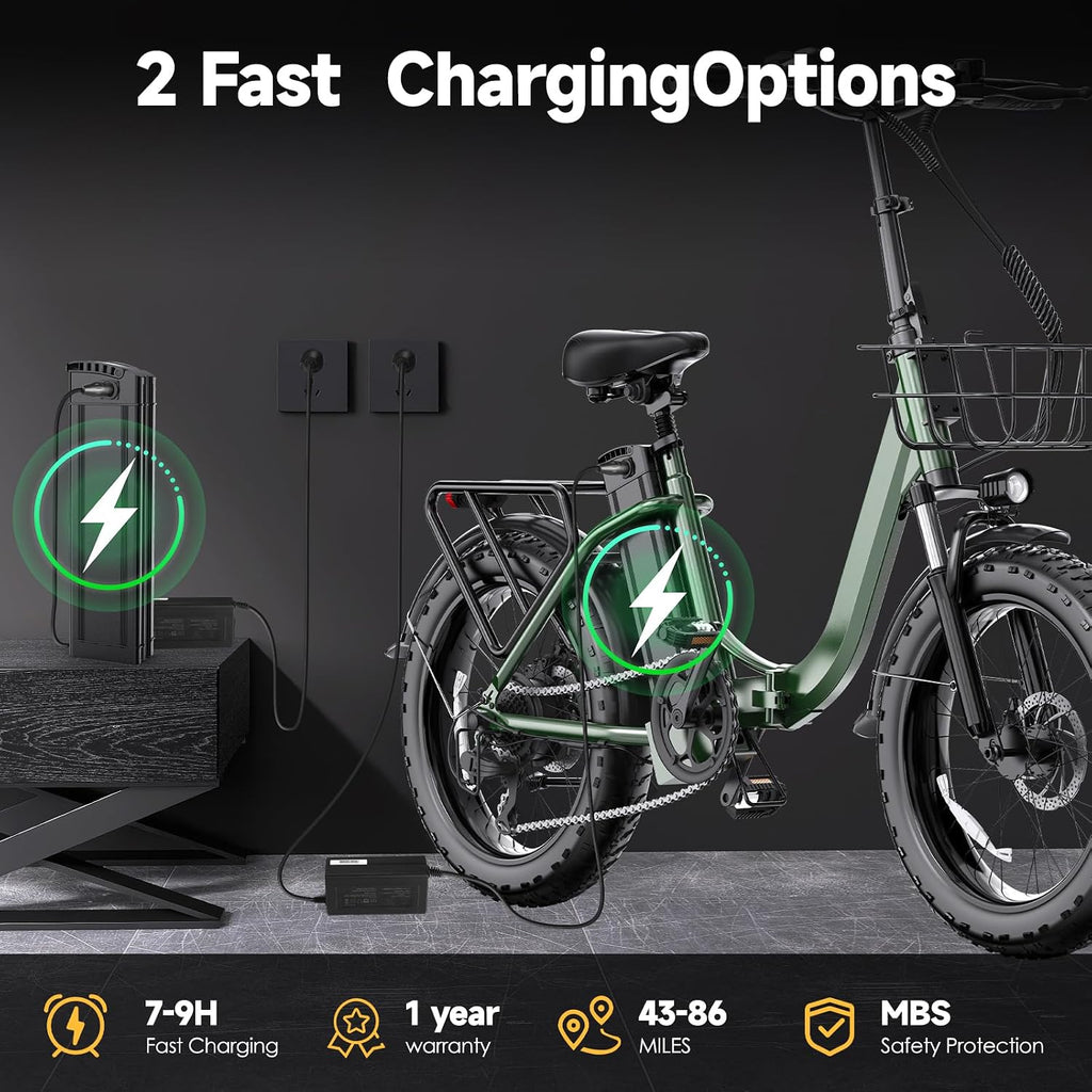 Electric Bike for Adults 20' Fat Tire 1300/1800W Peak Motor 52V 13/18.2AH Removable Battery 35/86 Miles PAS Range,20MPH,Folding EBike with Shimano 7 Speed and Adjustable Seat