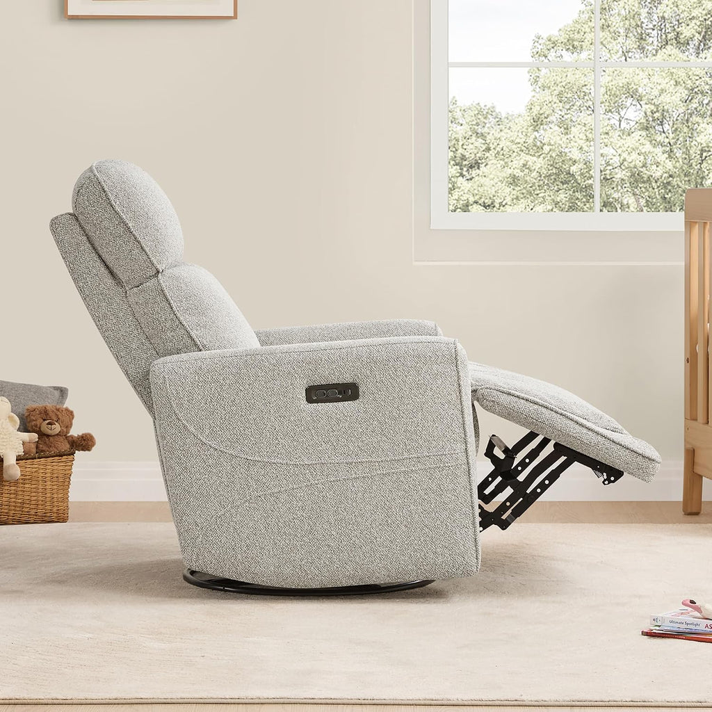 CHITA Power Recliner Chair Swivel Glider with Adjustable Power Headrest, FSC Certified Electronic Modern Nursery Rocking Chair with USB and Type-C Ports, Light Grey