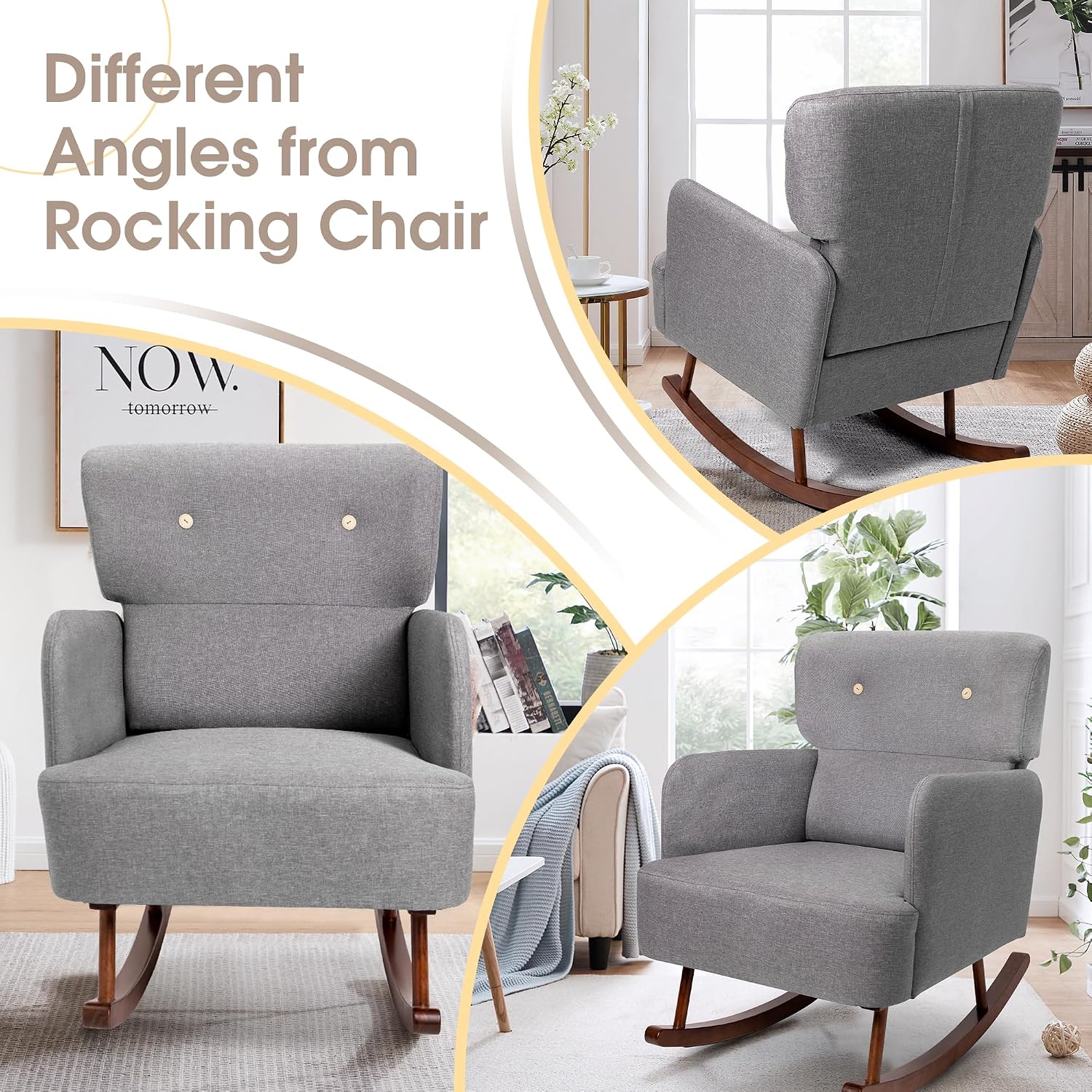 COCO DESIGN Fabric Rocking Chair, Rocking Chair for Nursery Indoor for Living Room, Modern Glider Rocker Chair(Grey)