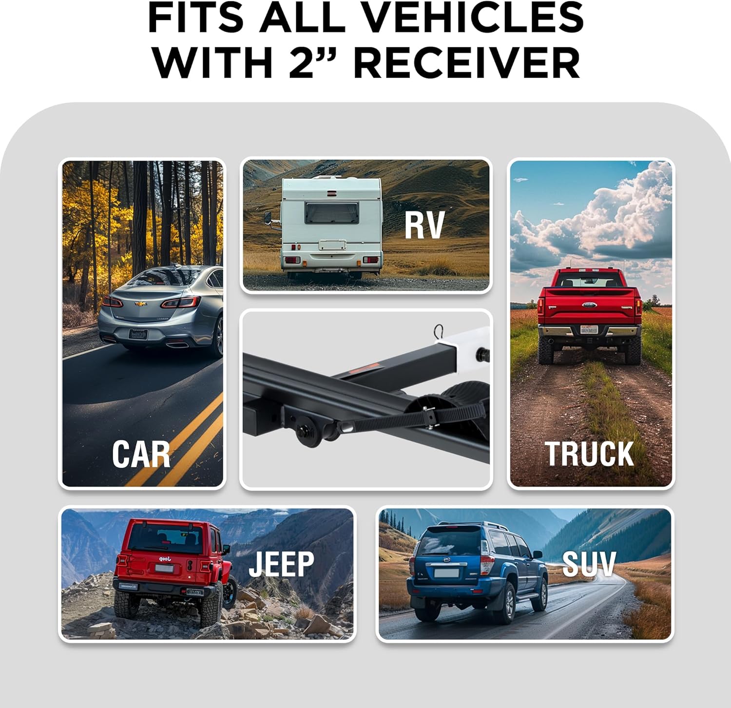 YOUNG ELECTRIC 100LBS. Capacity Aluminum 1-Ebike Rack for Bicycles and Electric Bikes, fits Car SUV Van RV and Trailer with 2' Receiver
