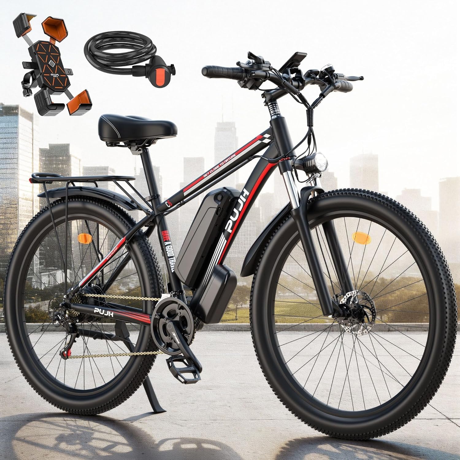 Electric Bike for Adults with Peak 2000W, Max 34 mph 30-80 Miles Commuting Electric Mountain Bike, 48V 17.5Ah Removable Battery 21-Speed Disc Brakes, 29' Tires and Front Suspension