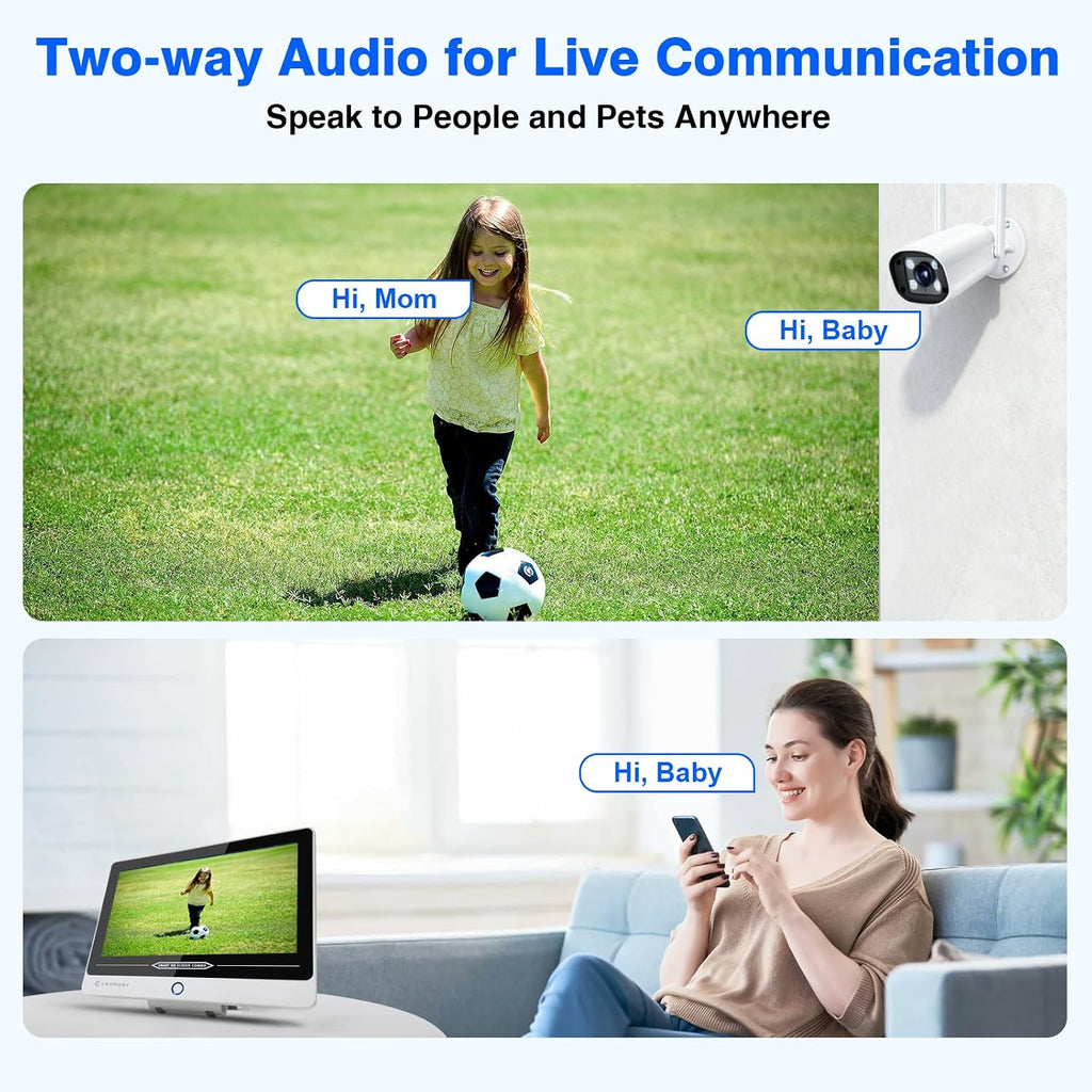Wireless Security Camera System with 12' Monitor, Human Detection, Floodlight, Siren Alarm, 2-Way Audio, 4PCS 5MP Camera, Expandable 16CH NVR, Home Business Surveillance, 3TB HDD