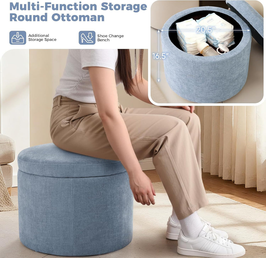 Power Glider Recliner Nursery Chair w/USB Ports, Soft Chenille Glider Rocking Chair with Ottoman, Swivel Glider Chair with Lumbar Pillow for for Nursery, Blue