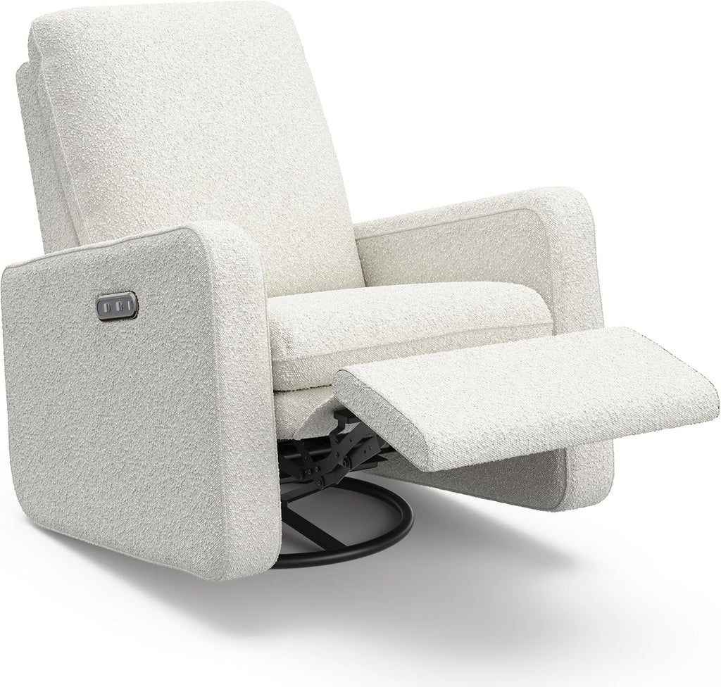 Graco Teddi Power Recliner Swivel Glider, Electronic Power Recline, Oeko-TEX 100 Certified, USB-A & USB-C Charger, Premium Cushioning & Comfort – (Ivory Boucle)