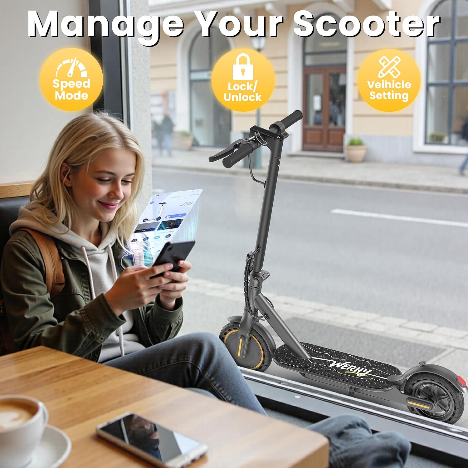 Electric Scooter, 350W Motor, 19 Mph Speed & 15 Miles Range, 8.5' Solid Tires, Lightweight Foldable Scooter with Dual Braking System, Max Load 265LBS
