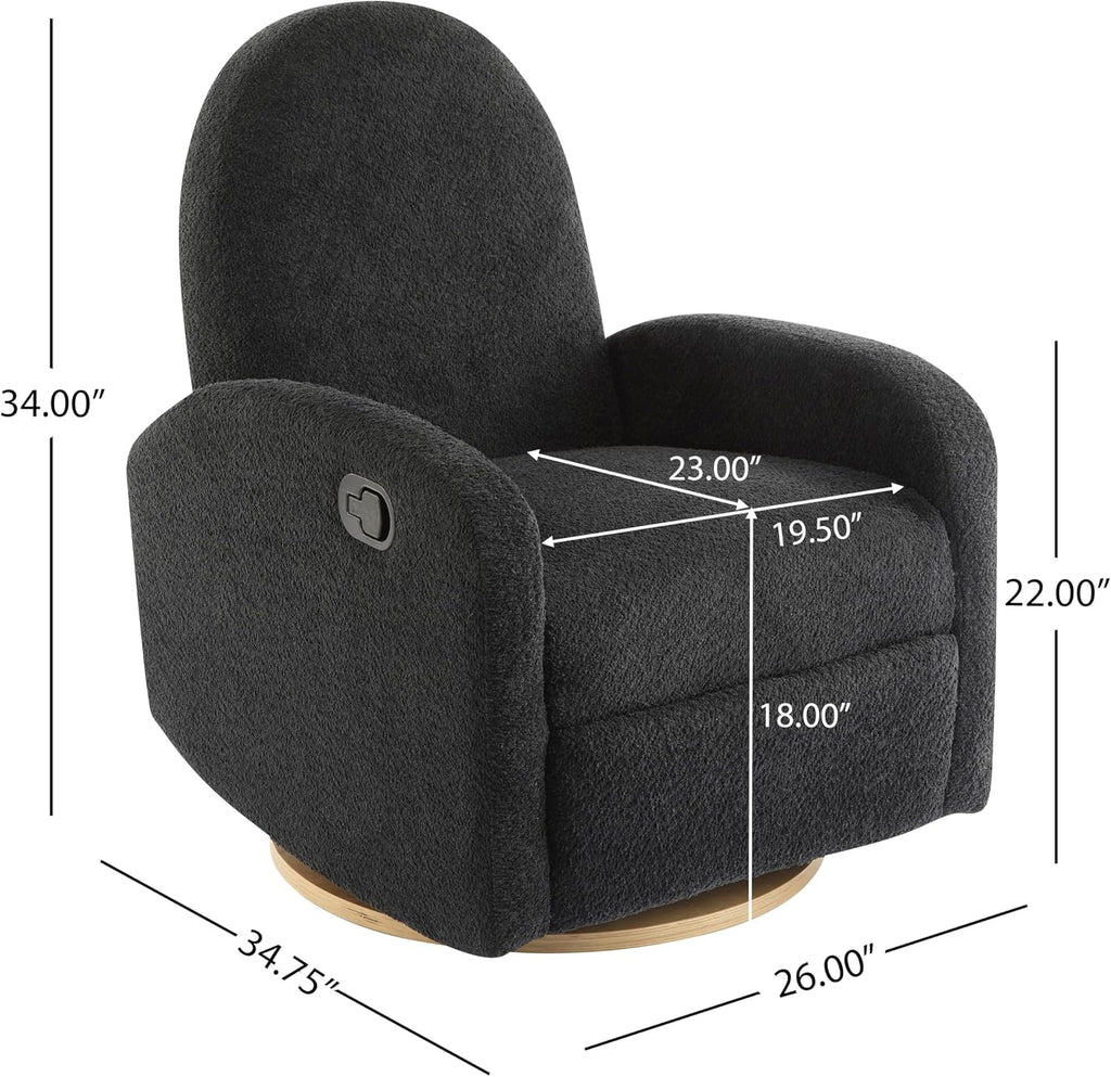GDFStudio Swivel Glider Recliner Chair Nursery Rocker Recliner Chair with Boucle Upholstered High Back Single Seat Sofa Chair with Deep Seat Manual Nursing Reclining for Living Room, Black