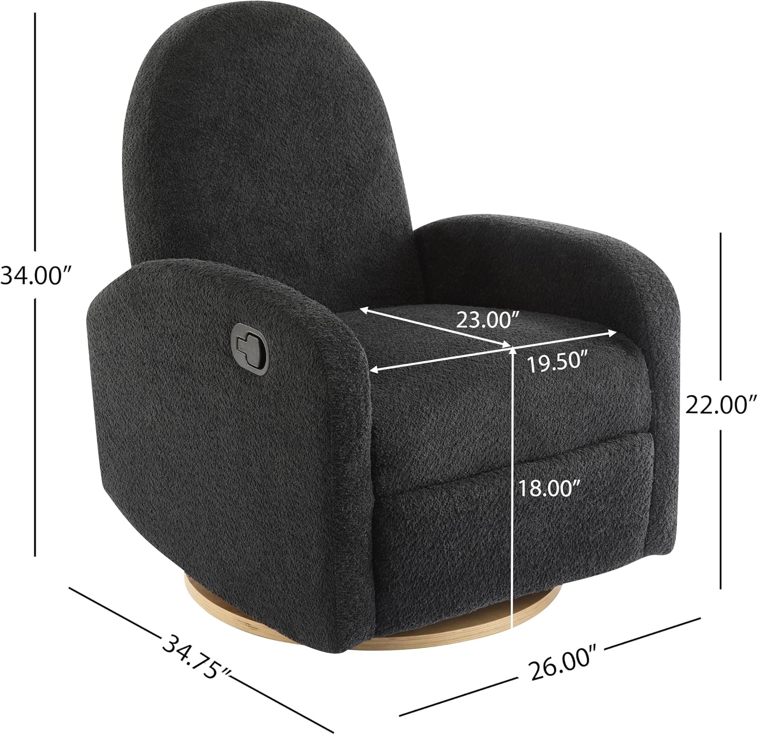 GDFStudio Swivel Glider Recliner Chair Nursery Rocker Recliner Chair with Boucle Upholstered High Back Single Seat Sofa Chair with Deep Seat Manual Nursing Reclining for Living Room, Black