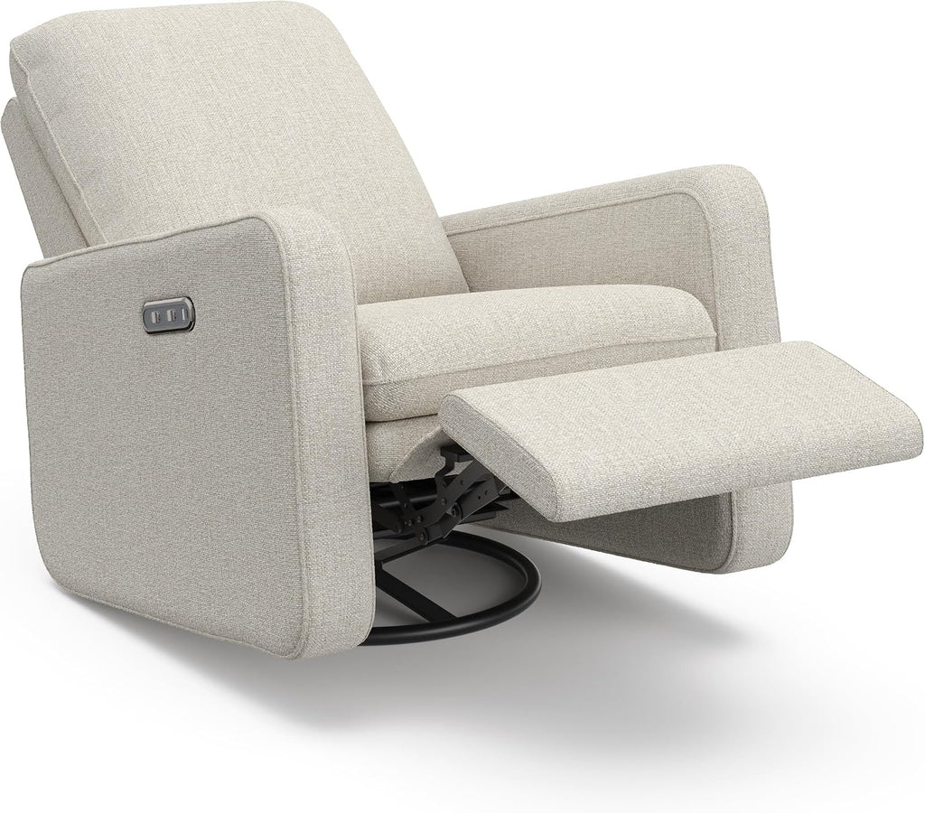Graco Teddi Power Recliner Swivel Glider, Electronic Power Recline, Oeko-TEX 100 Certified, USB-A & USB-C Charger, Premium Cushioning & Comfort – (Dune Basketweave)