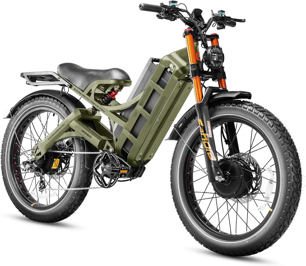 eAhora Romeo Pro 3 [2026] Peak 5600W Electric Bike for Adults 50Mph, 60V 80Ah Battery 250 Miles,Long Range Dual Motors Ebike,26'*4.0 Fat Tire Full Suspension