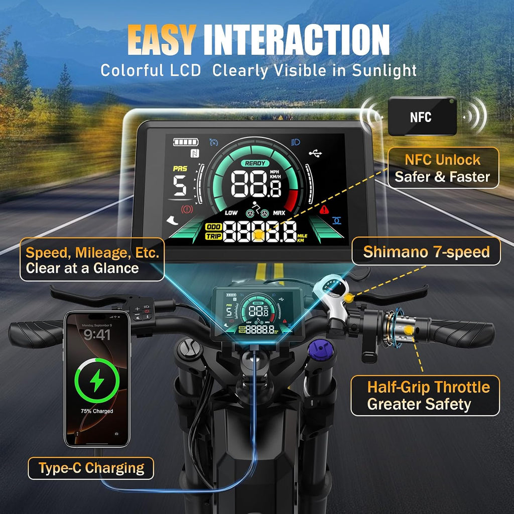 TESWAY X9 Ultra Dual Motor Ebike, 26' Fat Tire Full Suspension AWD Electric Bike for Adults, 4000W 43MPH 240NM, 60V 30Ah(Camo)/25Ah(Other) 120 Miles Long Rang