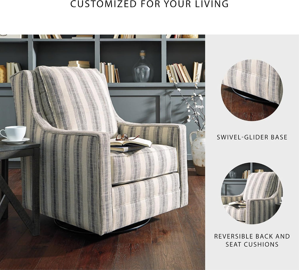 Signature Design by Ashley Kambria Striped Upholstered Swivel Accent Glider Chair, Ivory & Black