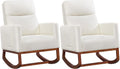 Yaheetech Upholstered Rocking Chair, Boucle Nursery Glider Chair with Side Pocket, Modern Rocking Accent Armchair with High Back and Rubber Wood Legs for Living Room Bedroom Nursery, 2 Pcs, Ivory