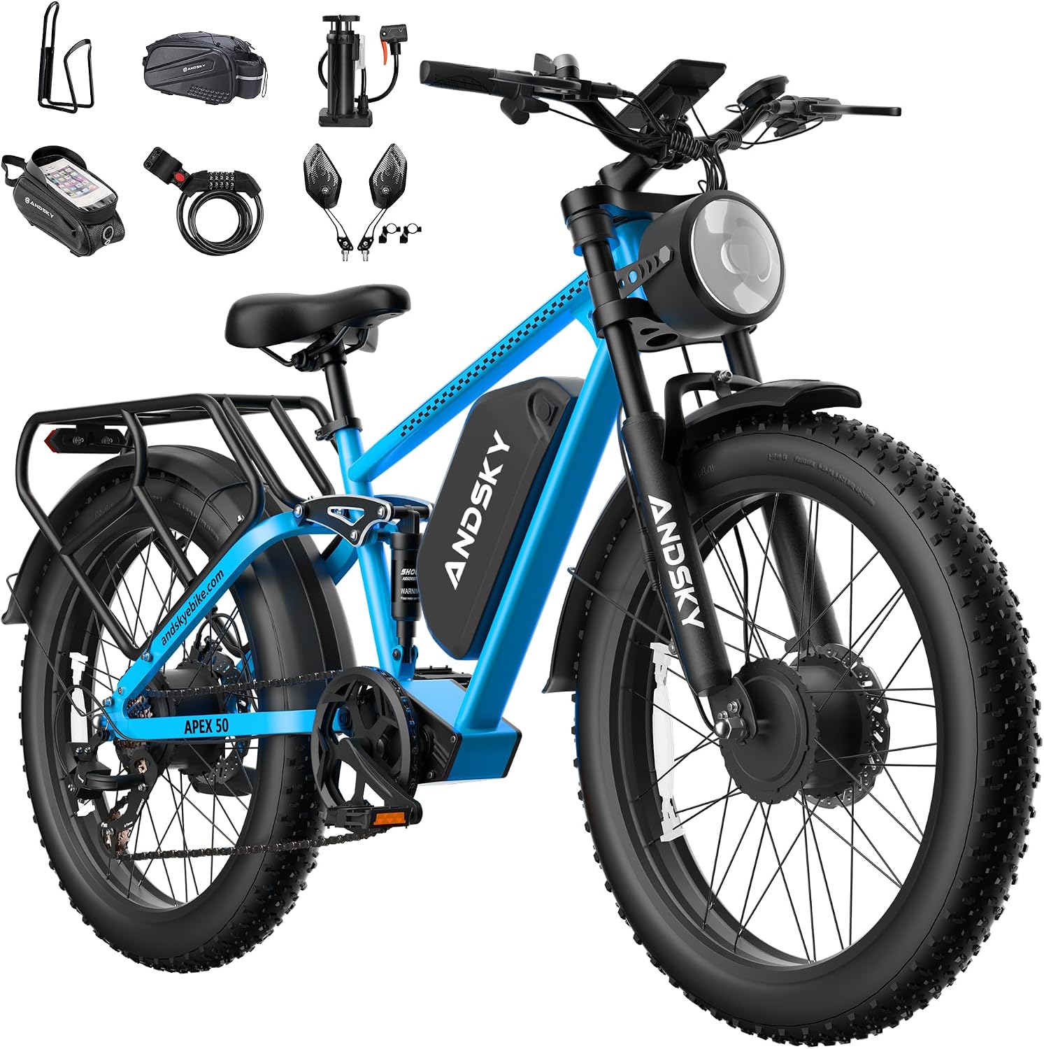 9000W Peak Dual Motor Electric Bike for Adults, 52V/48V 26' Fat Tire Full Suspension, 40-47MPH & 110 Miles, Hydraulic Brakes, UL2849