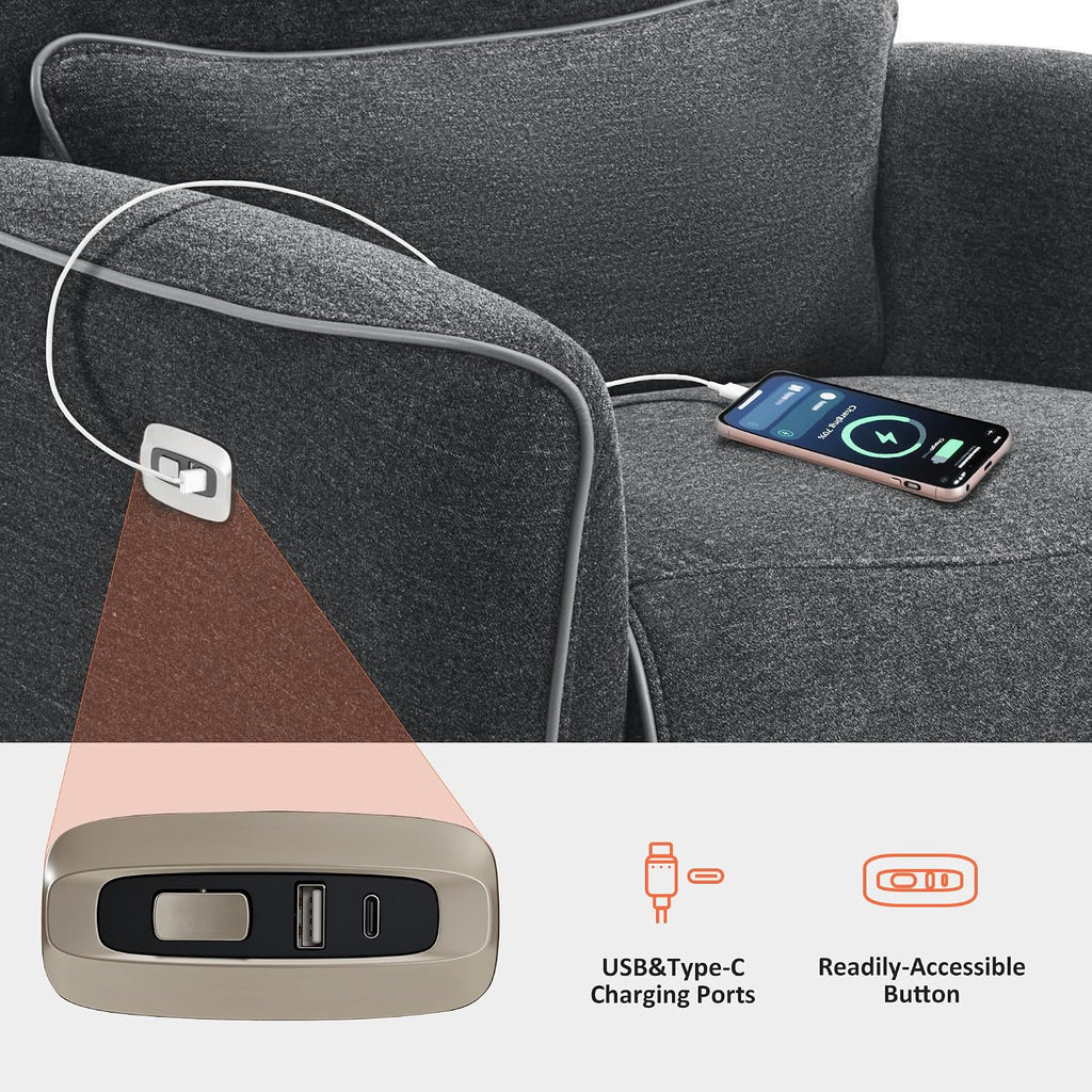MCombo Power Swivel Glider Rocker Recliner Chair, Electric Swivel Rocker Recliner with USB Charging Ports for Living Room and Nursery, Fabric 6922 (Grey)