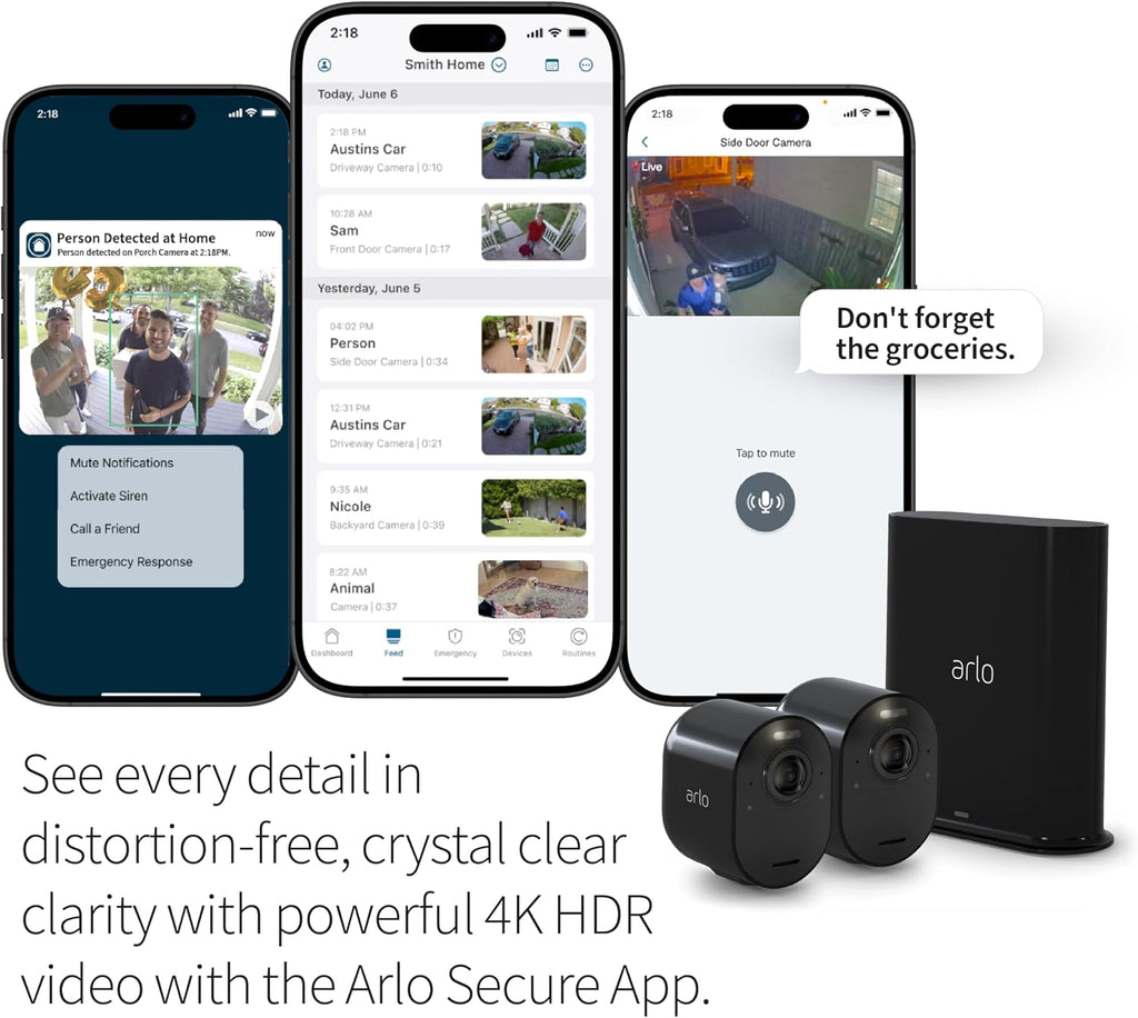 Arlo Ultra Security Camera 4K HDR (2nd Gen, 2020 Release) + SmartHub, Battery Power, Emergency Response, AI Event Captions, 1-Month Trial of Secure Plan, 180° Field of View, 2 Cam, White