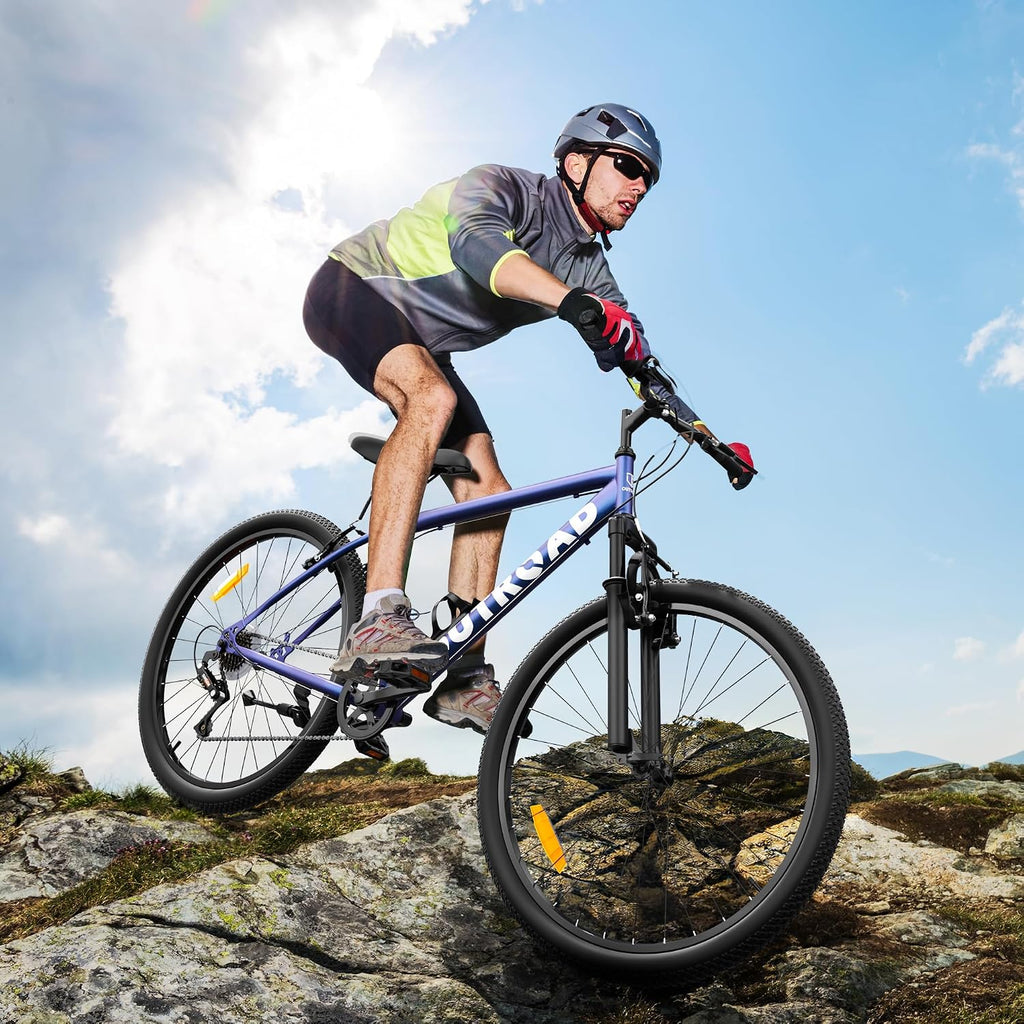 Outroad 26 Inch Mountain Bike, 7/21-Speed/High-Carbon Steel/Aviation Grade Frame, Dual Disc/V Brake, Adjustable Ergonomic Seat Bicycle for Men Women Adult, Quick Assembly in 20 Minutes