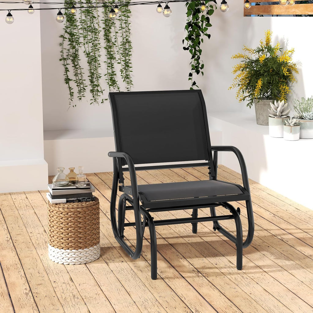 Tangkula Swing Glider Chair, Ergonomic Rocking Chair with Comfortable Fabric, Iron Frame, 4 Non-Slip Foot Pads, Outdoor Patio Glider Rocker Chair for Living Room, Garden, Backyard (2, Black)