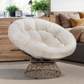 Bme 40' Ergonomic Wicker Papasan Chair with Soft Thick Density Fabric Cushion, High Capacity Steel Frame, 360 Degree Swivel for Living, Bedroom, Reading Room, Lounge
