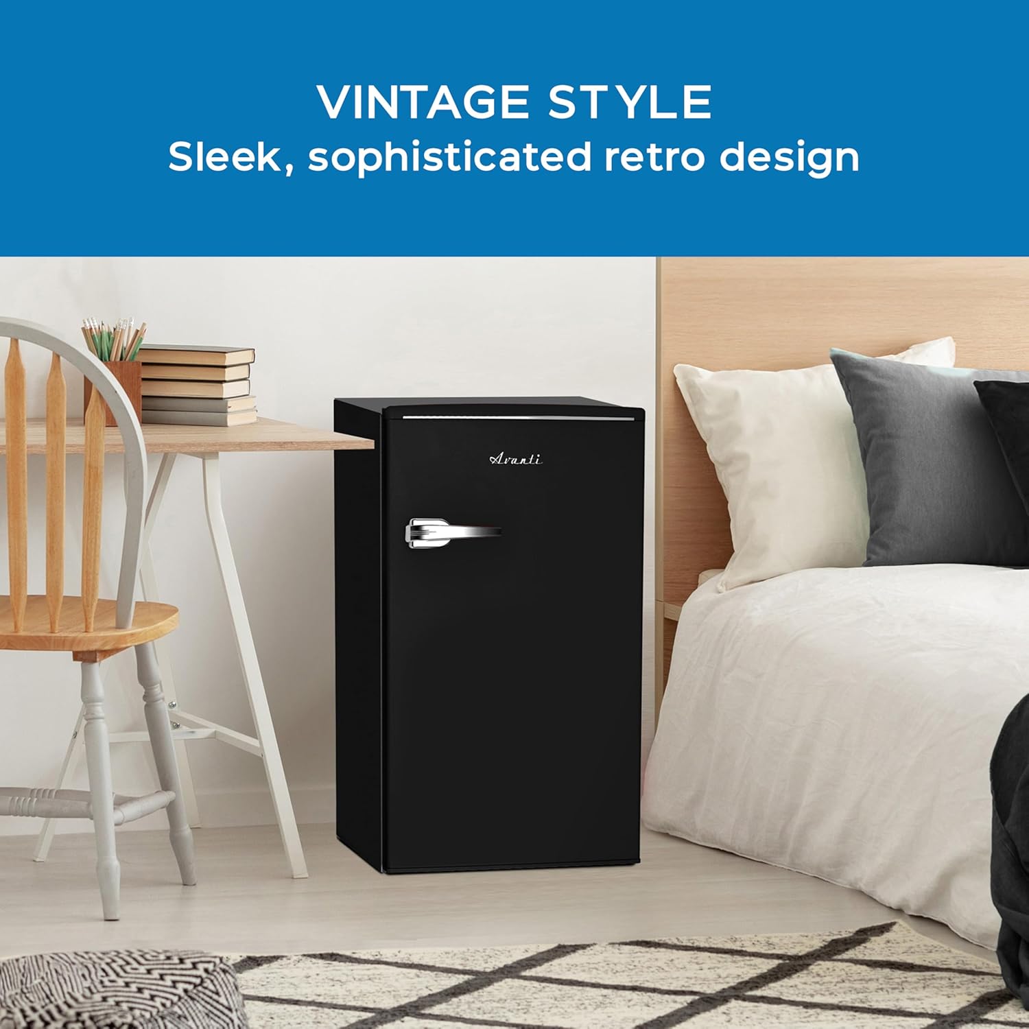 Avanti Mini Fridge Retro Design Compact Refrigerator for Home Office or Dorm, Features Single Door Removable Glass Shelves Manual Defrost and Mechanical Adjustable Temp Control, 3.0-Cu.Ft, Black