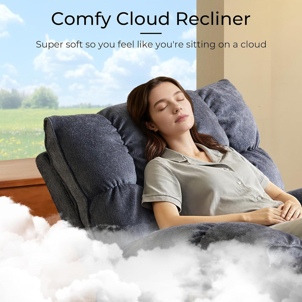 SITJOY Oversized Power Swivel Rocker Recliner Chair, Overstuffed Extra Wide Rocking Chair for Big and Tall, Glider Recliner Nursery Chair, Soft Breathable Fabric in Dark Blue, Manual