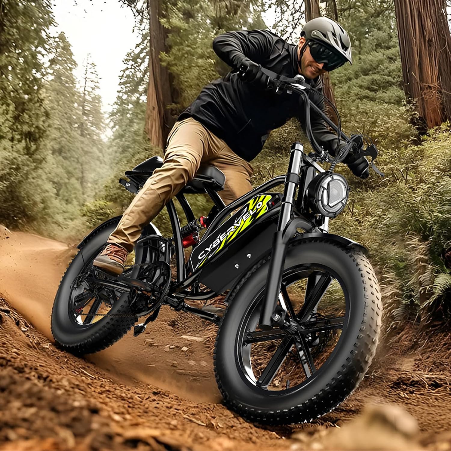 Cybervelo Electric Bike for Adults 1500W Peak 20' Fat Tire All-Terrain E-Bike 80 Miles 30MPH Electric Dirt Bike for Road Sand Mountain Snow - 48V 20/30AH Battery Powered Electric Motorcycle