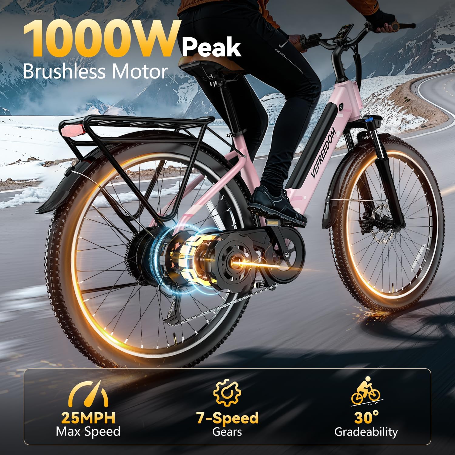 Electric Bike for Adults 1000W 1500W Peak Motor 15AH 20AH Removable Battery 70Miles 80Miles UL 2849 Certified Electric Commuter Bike Front Suspension Ebike